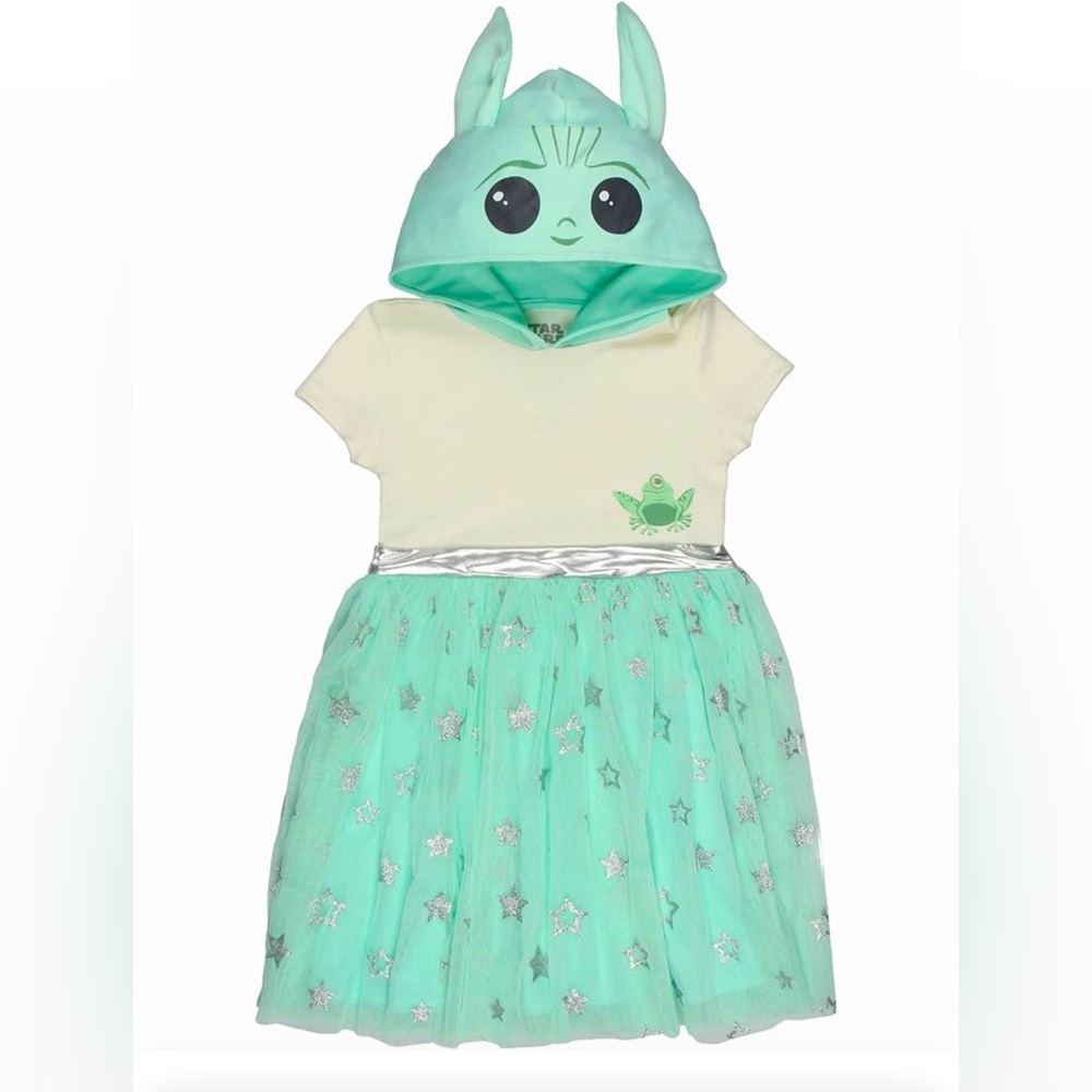 Star Wars girls size, baby yoda grogu hooded tutu dress, size medium/7-8